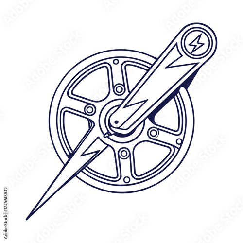 Bike crankset chainring with lightning bolt crank arm vector electric cycling logo emblem design pro
