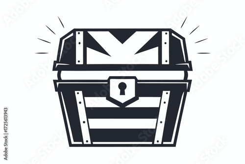 Gleaming treasure chest icon showcases a bold outline with its keyhole and metallic reinforcement