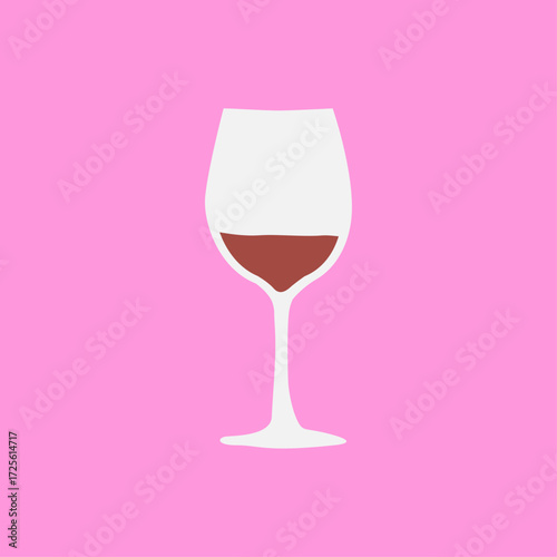 Minimalist Glass of Red Wine on a Pink Background - A Simple and Elegant Drink Illustration