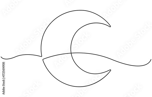 continuous one line drawing of a crescent moon a simple night sky.