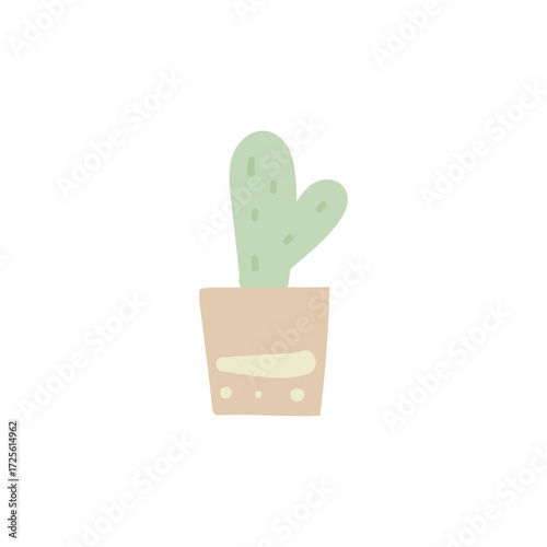 A simple, stylized illustration of a green cactus in a tan pot with decorative dots