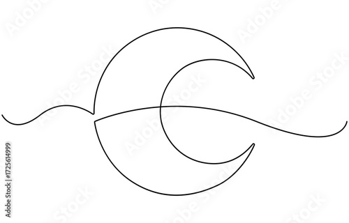 continuous one line drawing of a crescent moon a simple night sky.