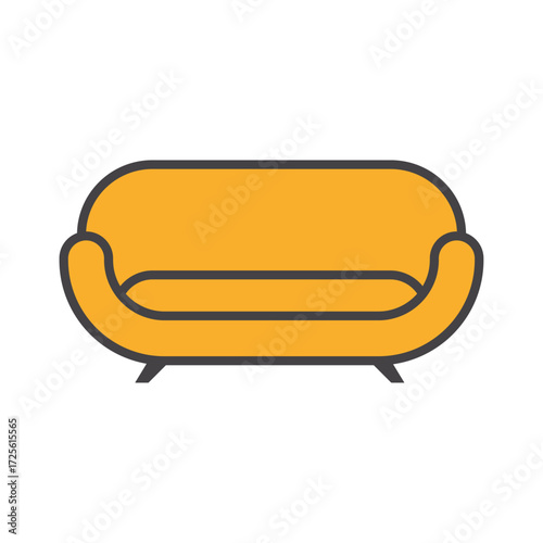 Comfortable modern orange sofa with clean lines and simple design perfect for any living room