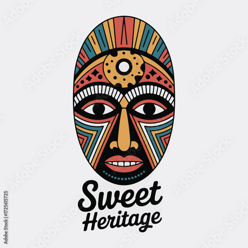 Authentic african tribal mask typography art "sweet heritage" for cultural branding and graphic design projects vector