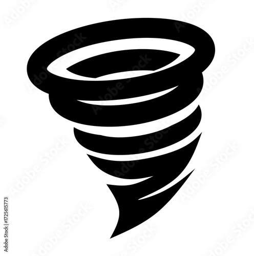 Black tornado icon in vector style, symbolizing storm, cyclone, hurricane, and natural disaster. Perfect for weather forecast apps, warning signs, climate change infographics, environmental education,