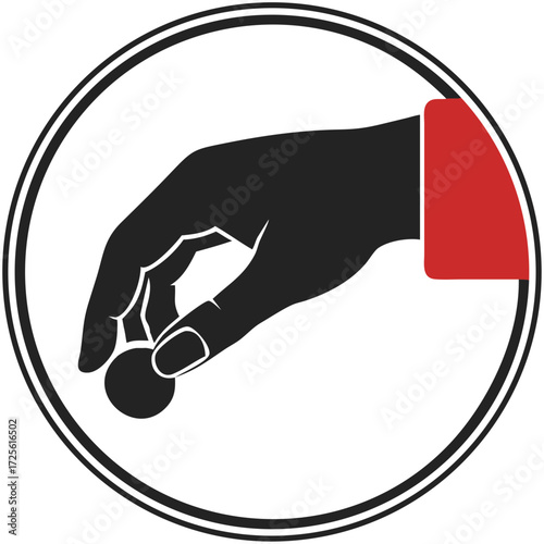 Hand placing coin into palm in minimalistic black and red style  
