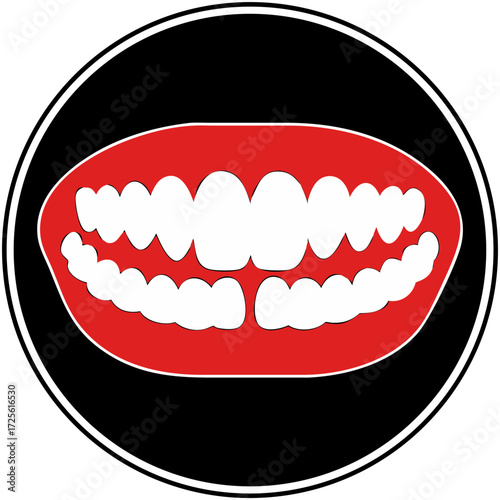 Graphic illustration of a jawbone with teeth on black background  