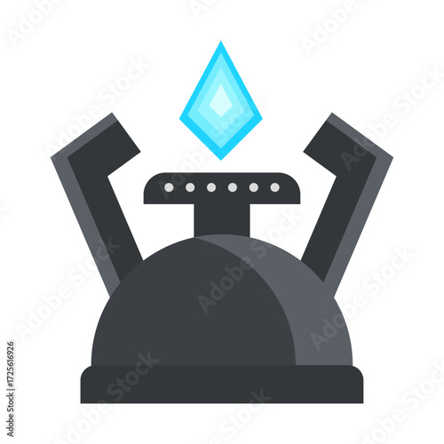 Vector icon of a portable camping gas stove with a blue flame for outdoor adventure cooking