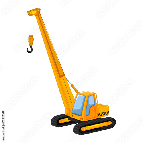 Cartoon Yellow Construction Crane Ready for Work on a Building Site