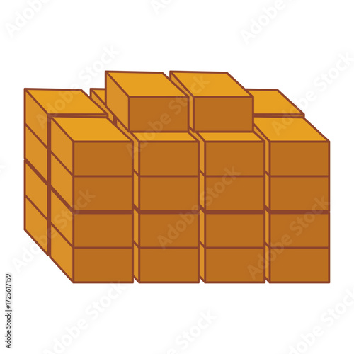 Abstract Illustration of Interlocking Brown Cuboid Forms Symbolizing Construction and Organized Growth