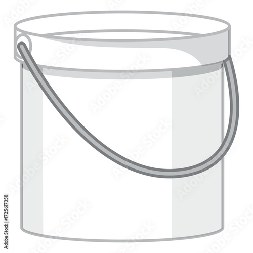 Vector graphic of a clean white plastic bucket with a gray handle, an essential utility container for DIY projects