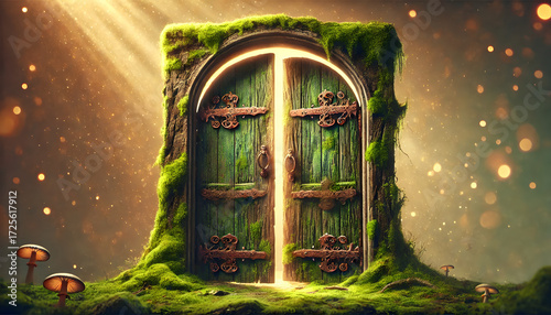 Wallpaper Mural door with patches of green moss Torontodigital.ca