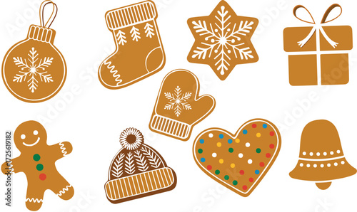 Festive Christmas Gingerbread Cookies in Various Shapes for Holiday Season Celebrations and Sweet Treats
