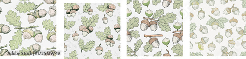 Seamless pattern with acorns and oak leaves.