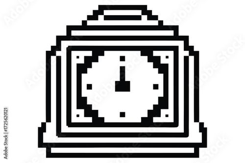 Green pixelated analog alarm clock shows the time is noon exactly