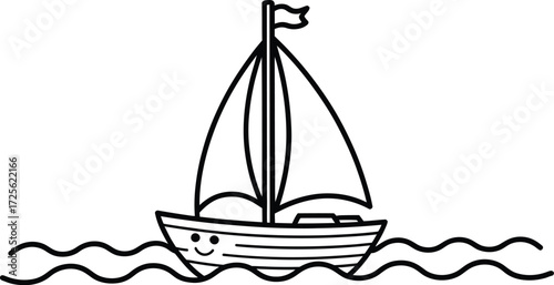 Cute sailboat clip art vector illustration for kids coloring page drawing fun