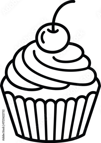 Cupcake with cherry drawing vector illustration dessert bakery sweet treat icon