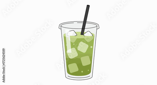 Refreshing Iced Matcha Latte: Summer Beverage Illustration