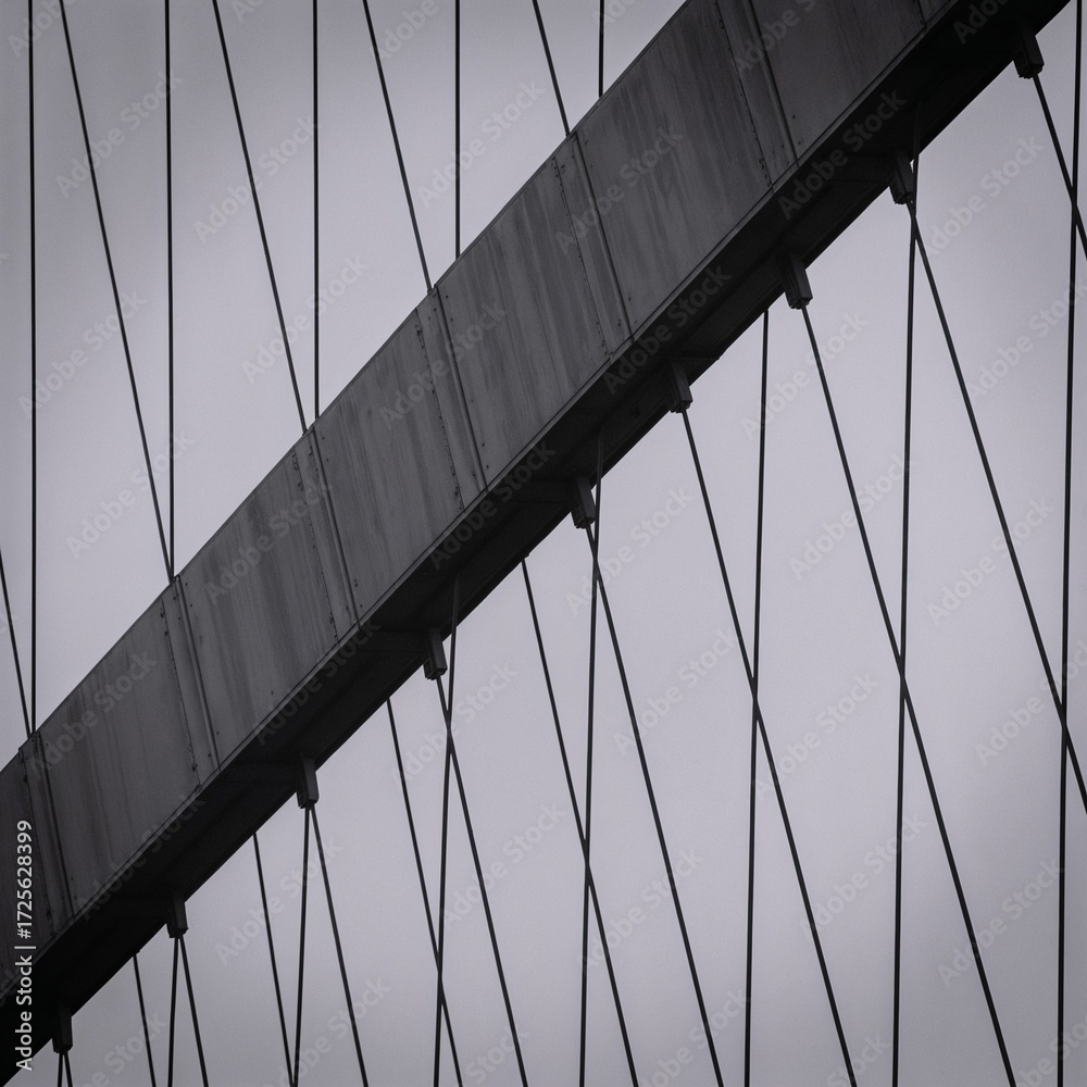 Fototapeta premium Square crop of bridge cables with intersecting shadows and sharp angles
