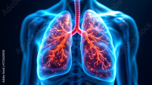 3D Illustration of Human Lungs with Detailed Bronchial Structure