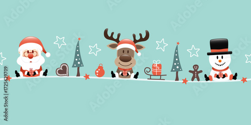 Banner Weihnachtsmann Rentier Und Schneemann Icons Türkis