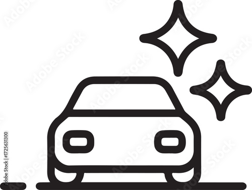 Car Wash Icon Clean Vehicle Outline with Sparkling Details - Vector Illustration