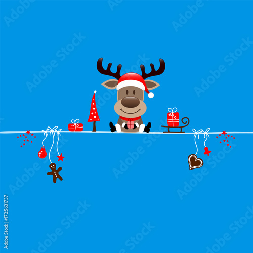 Sitzendes Rentier Und Icons Weihnachten Blau