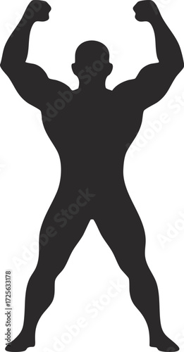 Young man celebrating with raised arms and joyful expression