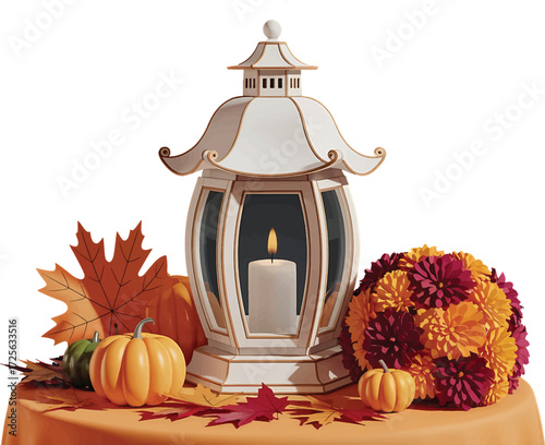 Whimsical autumn lantern display with 'christie' text and pumpkin decor