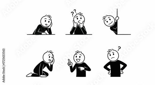 Stick Figure Poses Questioning, Curious, and Contemplative Actions