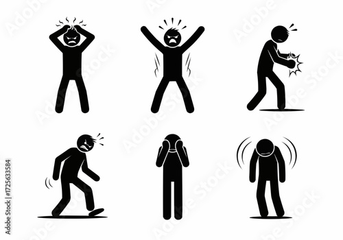 Illustrations of Angry People Frustration, Stress, and Negative Emotions Depicted in Stick Figures