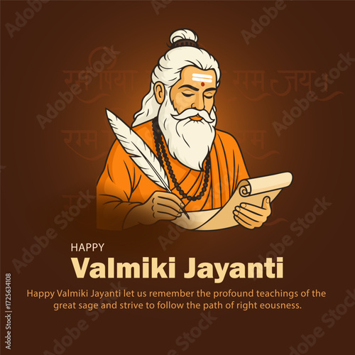 Happy Valmiki Jayanti Greeting with Sage Valmiki Writing on Scroll Illustration