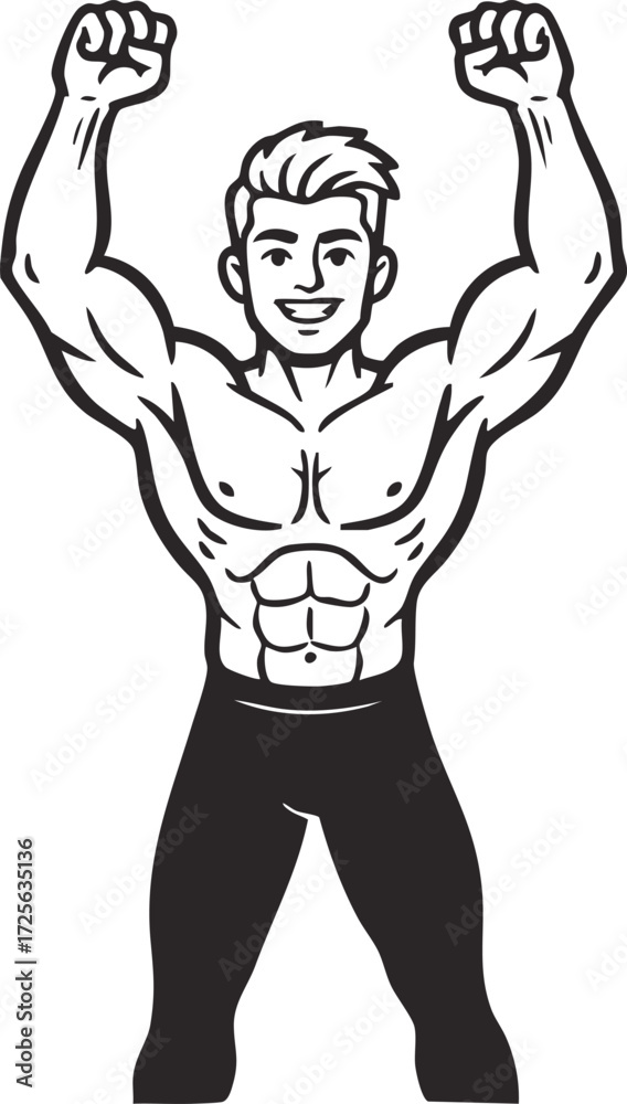 Fototapeta premium Young man celebrating with raised arms and joyful expression