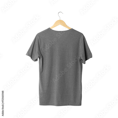 Dark Gray Short Sleeve T-Shirt Mockup on Wooden Hanger