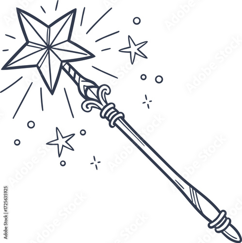 A vector illustration of a magic wand with stars is a symbol of design tools
