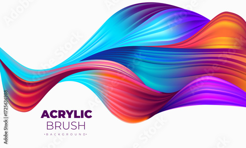 Colorful 3D acrylic paint brush stroke. Abstract fluid wave with a vibrant, iridescent gradient, perfect as a modern design element or poster.