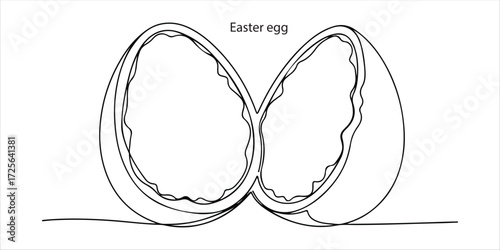 Chocolate Easter egg broken in half continuous single line art drawing sketch on white background