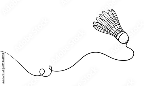Shuttlecock one line drawing style badminton sport. Continuous single line art of badminton for sport theme. Vector illustration