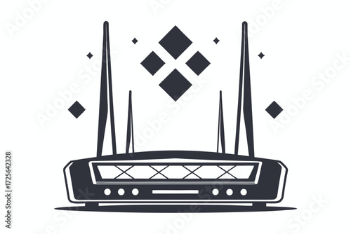 Modern wireless router features multiple antennas with indicators for network connection capability and signal strength