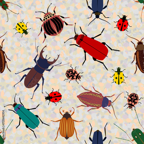 Vector - beetle animals seamless pattern.
