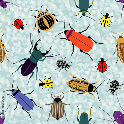 Vector - beetle animals seamless pattern.
