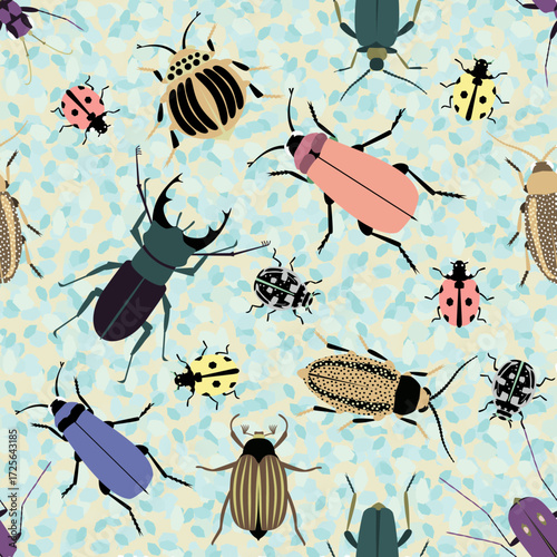 Vector - beetle animals seamless pattern.
