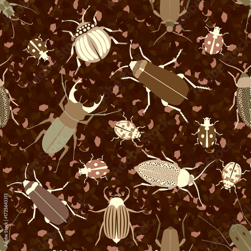 Vector - beetle animals seamless pattern.
