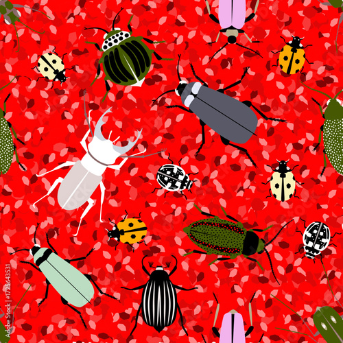 Vector - beetle animals seamless pattern.
