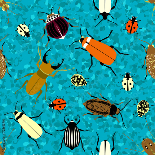Vector - beetle animals seamless pattern.
