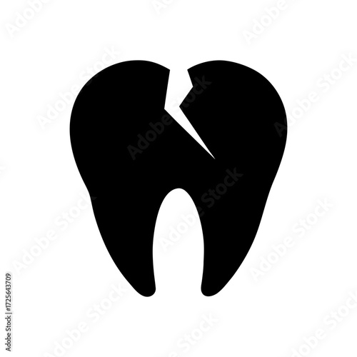Silhouette broken tooth icon minimal clean dental care vector design with white background