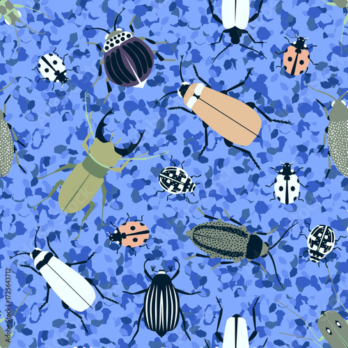 Vector - beetle animals seamless pattern.
