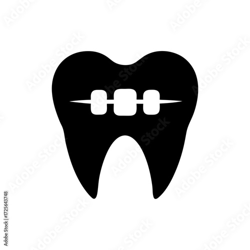 Silhouette dental braces icon minimal clean orthodontic care vector design with white background