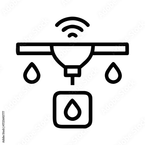 Smart irrigation system icon with water drops and Wi- Fi signal futuristic silhouette vector icon