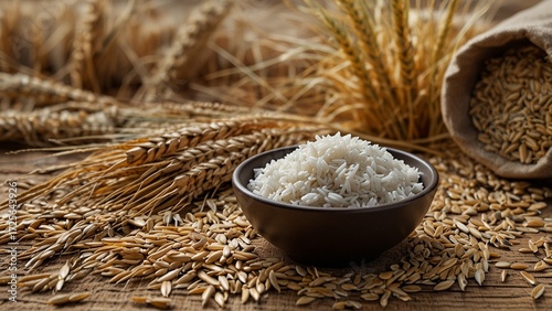 rice in a wooden bowl